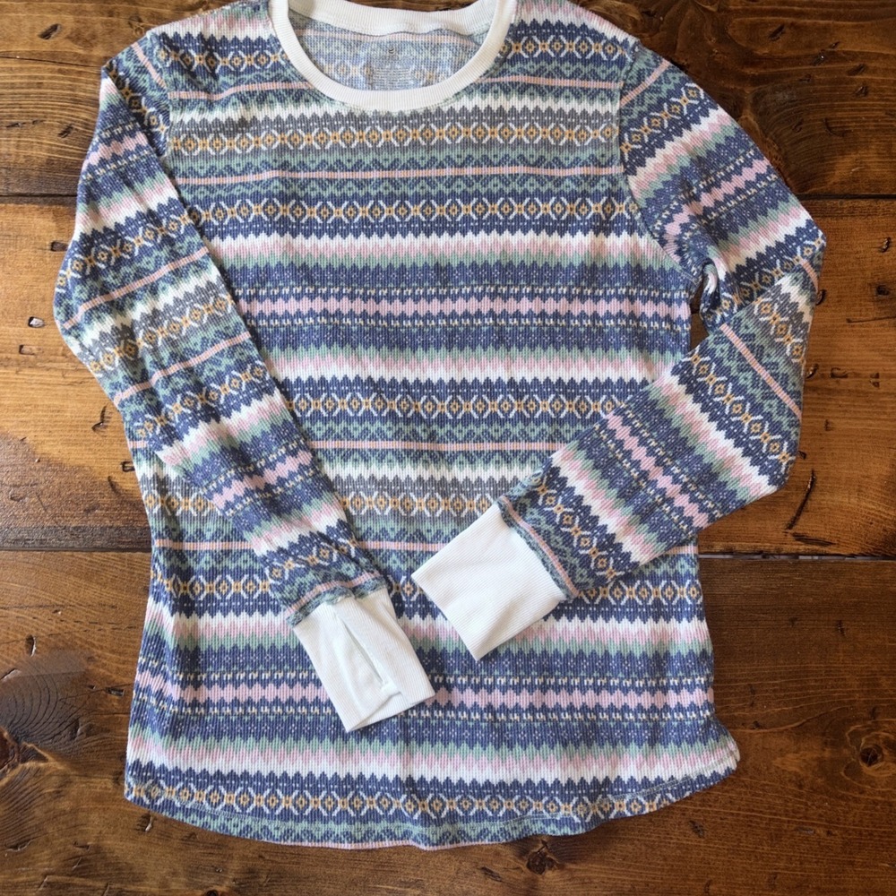 Women's XL Cozy Thumb holes waffle Knit Nordic Thermal Long Sleeve Shirt